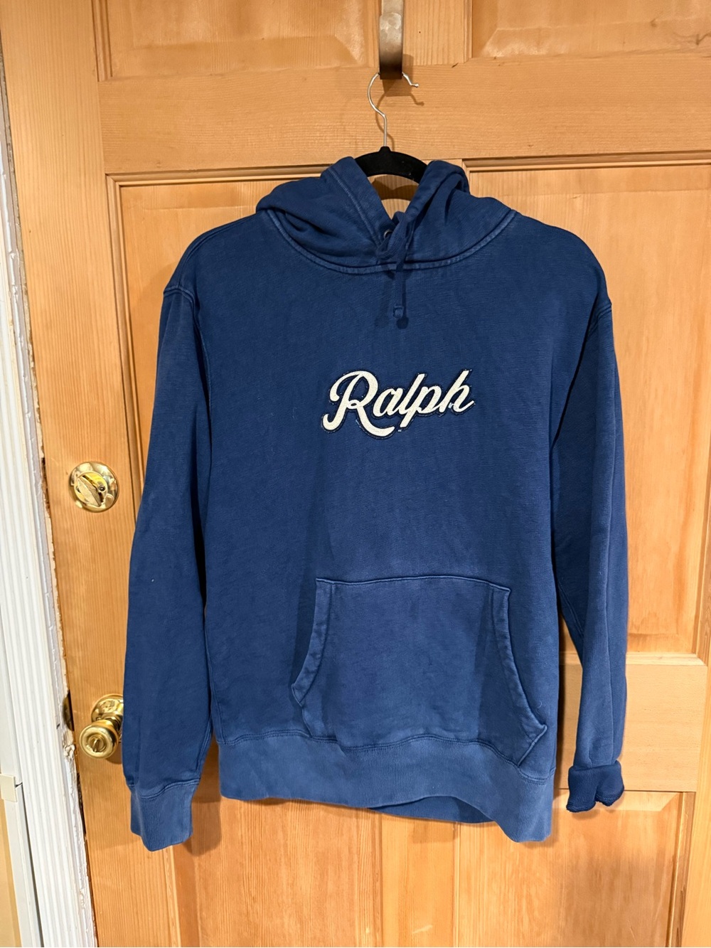 Navy Script Logo Hoodie - Men's Casual Pullover size M
